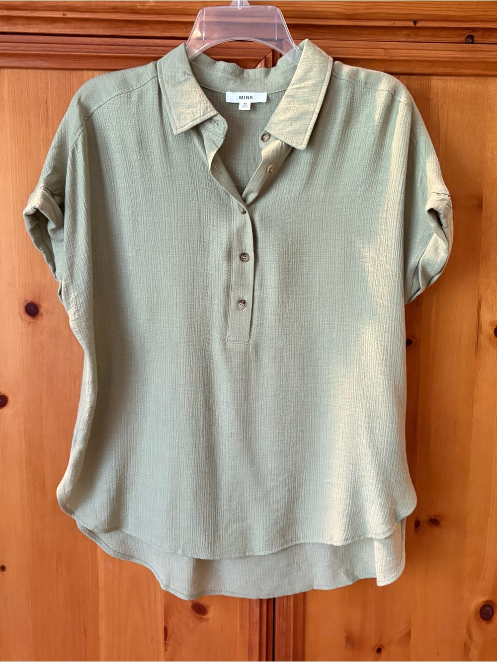Boutique MINE Brand Olive Green Short-Sleeve Button-Placket Collared Top
